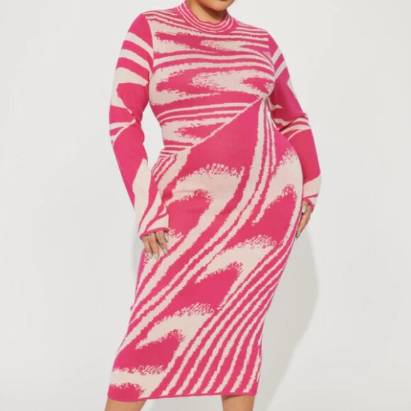 FASHION NOVA Daniella Sweater Midi Dress - Pink/combo 1X - Picture 1 of 6